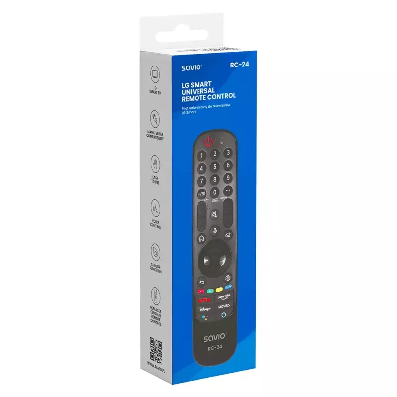 Fernbedienung SAVIO RC-24 IR kabellos universal für TV, schwarz, Drucktasten, Reichweite 10 m, unterstützt 1 Gerät