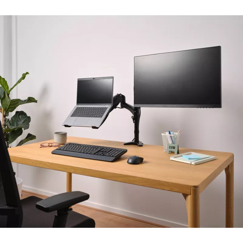 Schreibtischhalterung TRUST Mara Dual-Arm-Monitorständer für 2 Displays bis 32 Zoll – Gasdruckfeder, VESA 75x75–100x100, max. 16 kg, Klemme, schwarz