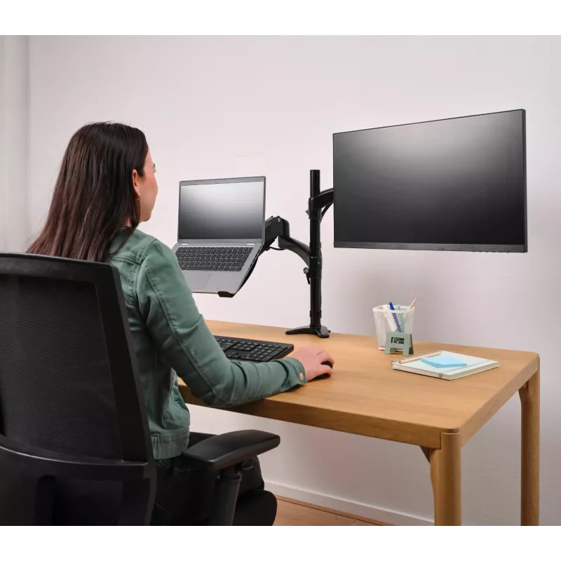 Schreibtischhalterung TRUST Mara Dual-Arm-Monitorständer für 2 Displays bis 32 Zoll – Gasdruckfeder, VESA 75x75–100x100, max. 16 kg, Klemme, schwarz
