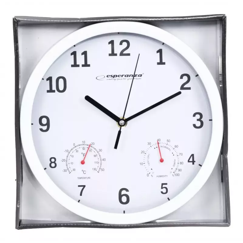 Wanduhr ESPERANZA EHC016K Lyon Schwarz, 25 cm Durchmesser, leises Uhrwerk, Glasabdeckung, Kunststoffrahmen