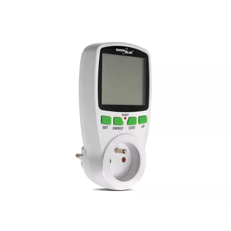 Wattmeter GreenBlue GB202 Leistungsmesser 0–9999 W, 3600 W max, 220–240 V, 16 A, LCD-Anzeige