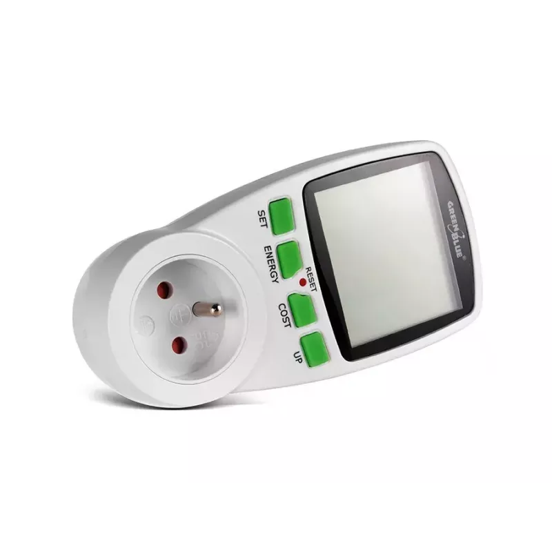 Wattmeter GreenBlue GB202 Leistungsmesser 0–9999 W, 3600 W max, 220–240 V, 16 A, LCD-Anzeige