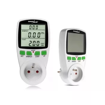 Wattmeter GreenBlue GB202 Leistungsmesser 0–9999 W, 3600 W max, 220–240 V, 16 A, LCD-Anzeige