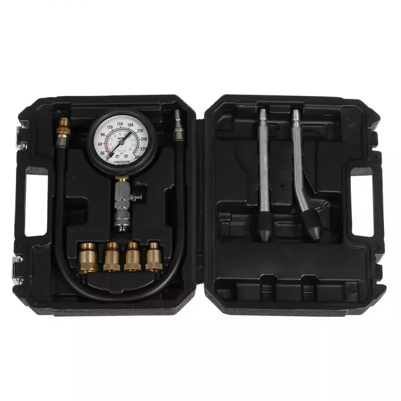 Analoges Manometer YATO YT-73022 0–20 bar, 75 mm Zifferblatt, Kohlenstoffstahl, 0,5 m Schlauch, 4 Messingadapter, Tragekoffer
