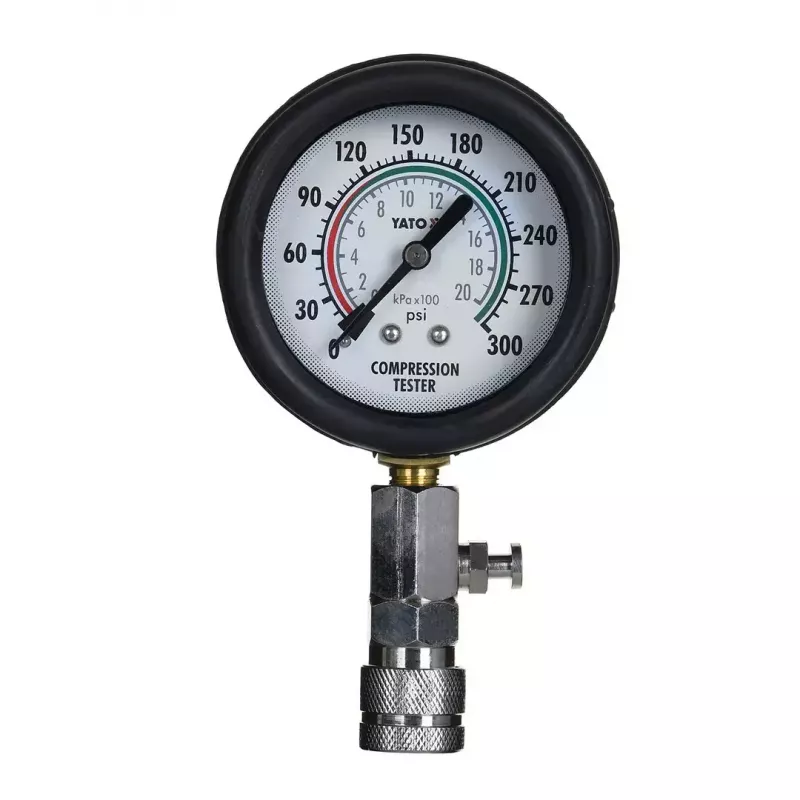 Analoges Manometer YATO YT-73022 0–20 bar, 75 mm Zifferblatt, Kohlenstoffstahl, 0,5 m Schlauch, 4 Messingadapter, Tragekoffer