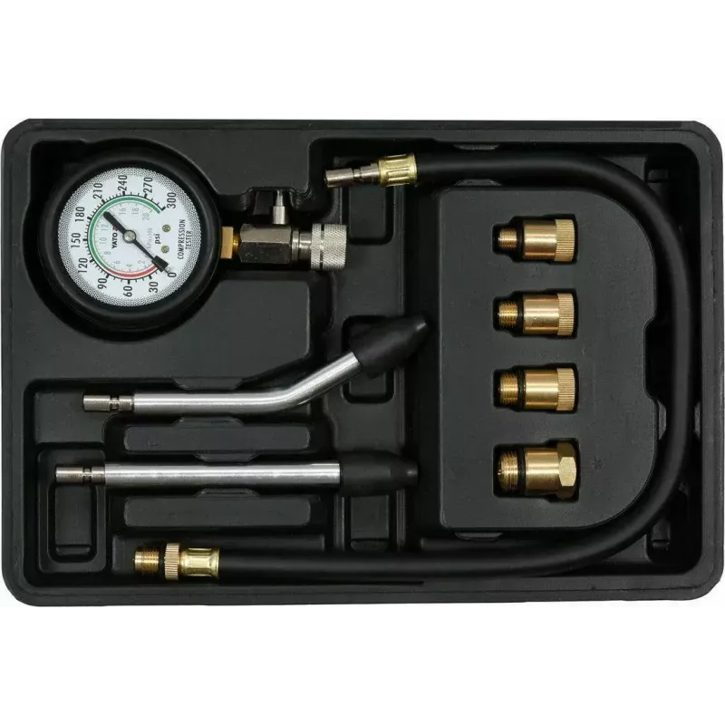Analoges Manometer YATO YT-73022 0–20 bar, 75 mm Zifferblatt, Kohlenstoffstahl, 0,5 m Schlauch, 4 Messingadapter, Tragekoffer