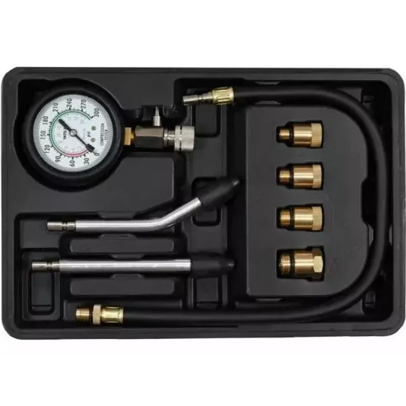 Analoges Manometer YATO YT-73022 0–20 bar, 75 mm Zifferblatt, Kohlenstoffstahl, 0,5 m Schlauch, 4 Messingadapter, Tragekoffer