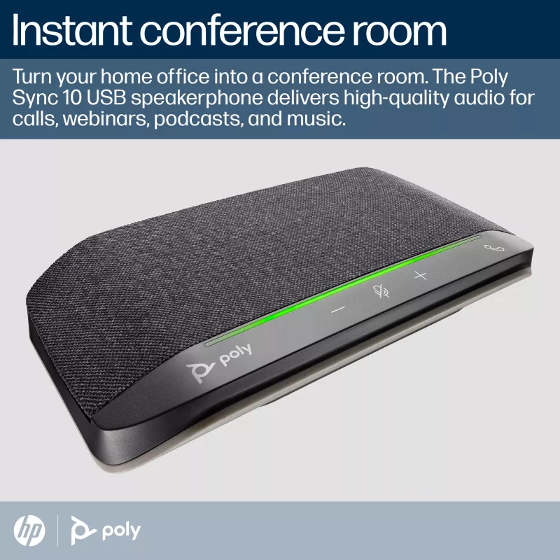 HP Poly Sync 10 Lautsprecher + USB-A-auf-USB-C-Kabel, PC, schwarz, 0,715 m, Windows 10, Windows 11, MacOS, 100–7800 Hz