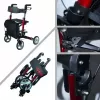 Vierrädrige Aluminium-Gehhilfe ANTAR AT51006, faltbar, höhenverstellbar, 20 cm Räder, max. Belastung 136 kg, Sitz 25×46 cm, Gewicht 7,35 kg