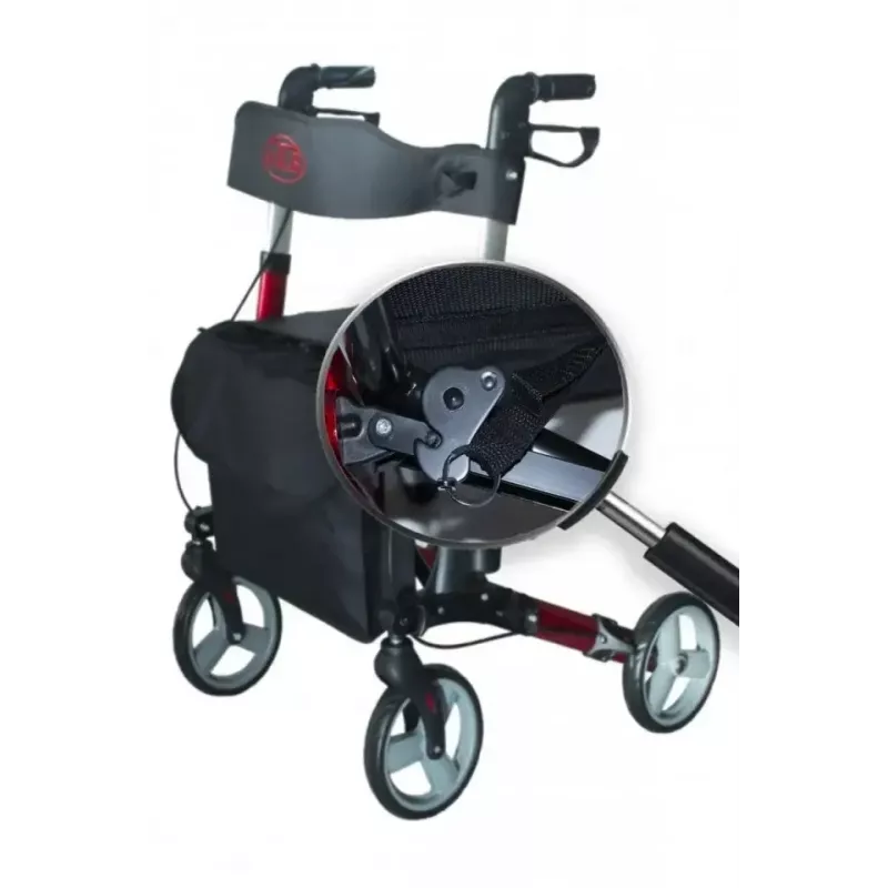 Vierrädrige Aluminium-Gehhilfe ANTAR AT51006, faltbar, höhenverstellbar, 20 cm Räder, max. Belastung 136 kg, Sitz 25×46 cm, Gewicht 7,35 kg