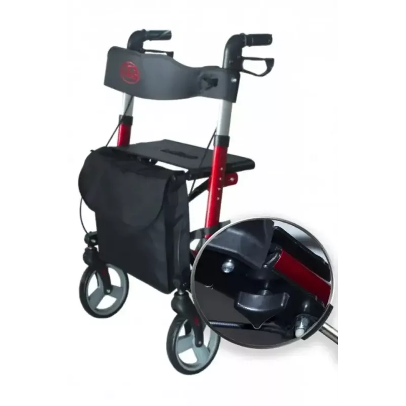 Vierrädrige Aluminium-Gehhilfe ANTAR AT51006, faltbar, höhenverstellbar, 20 cm Räder, max. Belastung 136 kg, Sitz 25×46 cm, Gewicht 7,35 kg