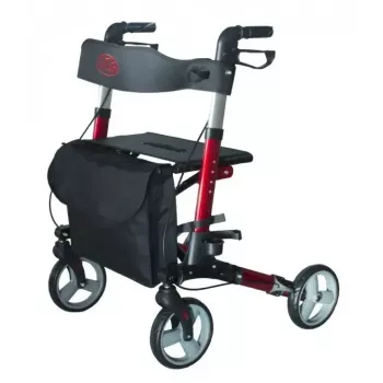 Vierrädrige Aluminium-Gehhilfe ANTAR AT51006, faltbar, höhenverstellbar, 20 cm Räder, max. Belastung 136 kg, Sitz 25×46 cm, Gewicht 7,35 kg