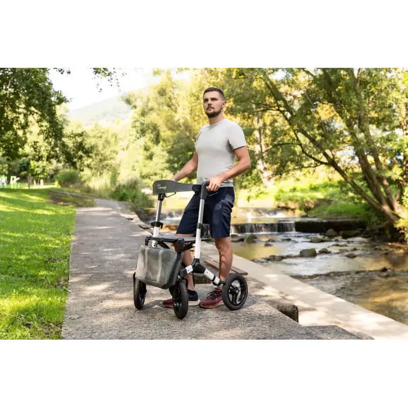 Geländegängiger Vierrad-Rollator TIMAGO RANGER, Aluminium, höhenverstellbar 89,5–102,5 cm, Belastbarkeit 136 kg, faltbar