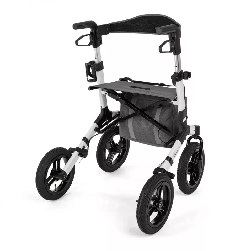 Geländegängiger Vierrad-Rollator TIMAGO RANGER, Aluminium, höhenverstellbar 89,5–102,5 cm, Belastbarkeit 136 kg, faltbar