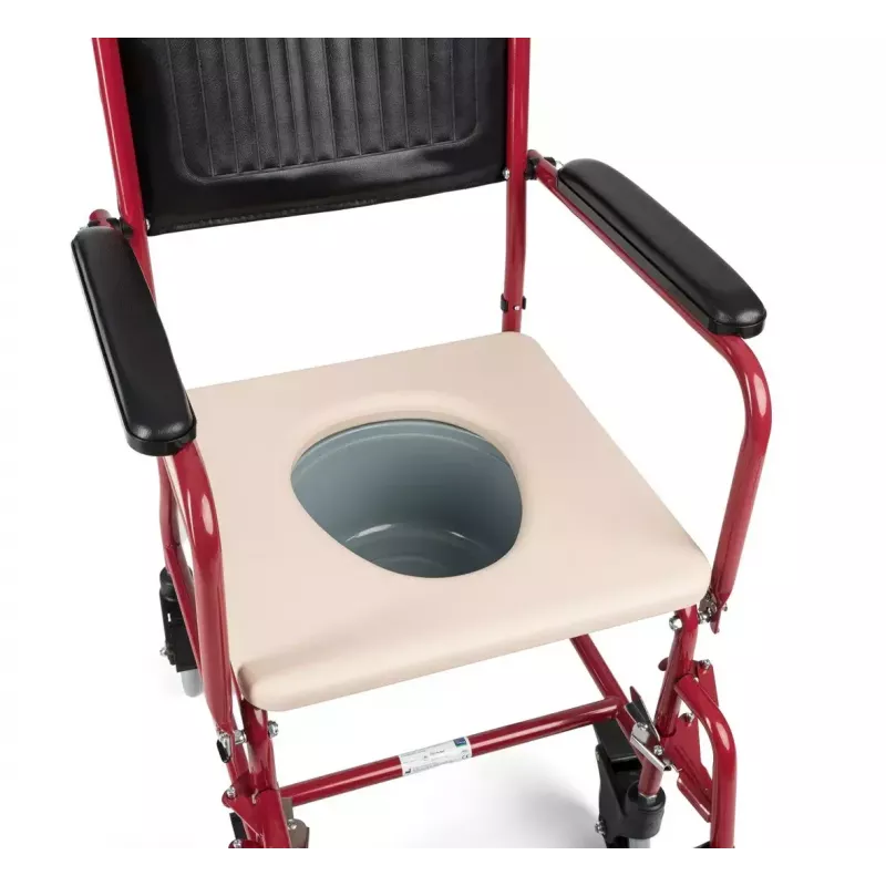 Toilettenrollstuhl TIMAGO FS 692 faltbar leicht mit Toilettensitz, Stahlrahmen, 4 Räder, 100 kg Kapazität