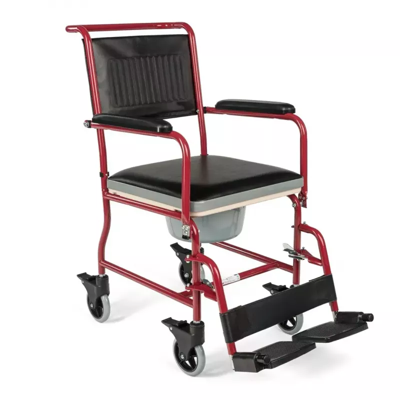 Toilettenrollstuhl TIMAGO FS 692 faltbar leicht mit Toilettensitz, Stahlrahmen, 4 Räder, 100 kg Kapazität