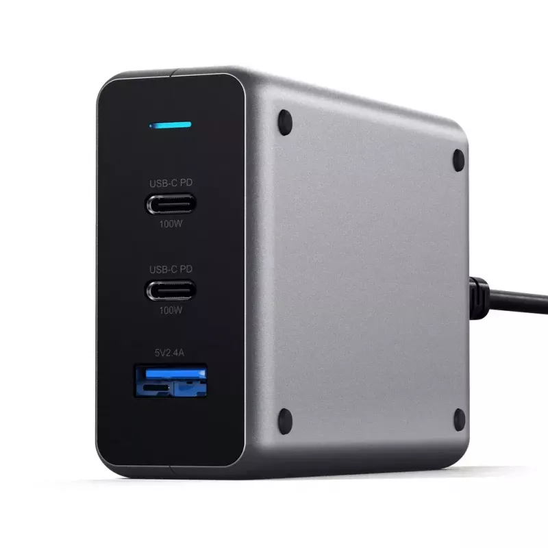 Mobiles Ladegerät Satechi ST-TC100GM-EU, 100 W, 2× USB-C, AC-Eingang 100–240 V, grau