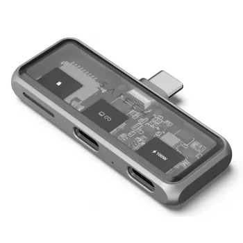 Laptop-Dock Satechi ST-HXRSDM — USB 3.2 Gen 2 Type-C Docking mit 100W PD, MicroSD-Leser, grau