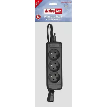 Stromverlängerungskabel ActiveJet COMBO-IEC-3G/1.5M — 3-adriges IEC-Kabel, 1,5 m, 3 AC-Steckdosen, 230 V/50 Hz, 10 A, schwarz