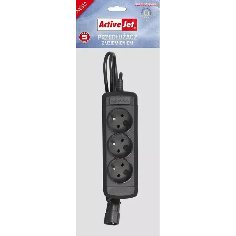 Stromverlängerungskabel ActiveJet COMBO-IEC-3G/1.5M — 3-adriges IEC-Kabel, 1,5 m, 3 AC-Steckdosen, 230 V/50 Hz, 10 A, schwarz