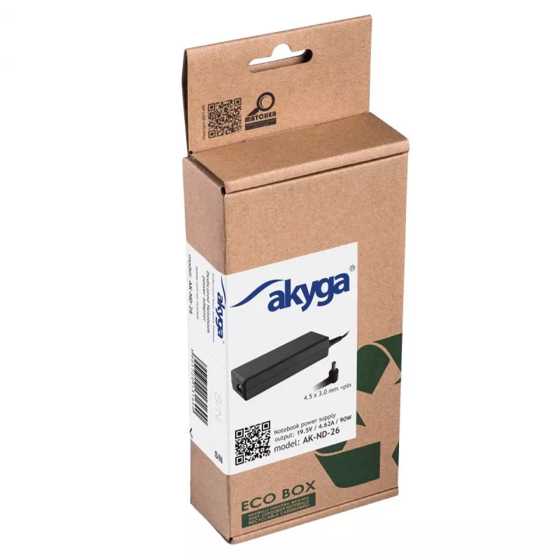 Netzteil Akyga AK-ND-26 für Laptops, 90 W, 19,5 V, 4,62 A, AC-zu-DC, schwarz
