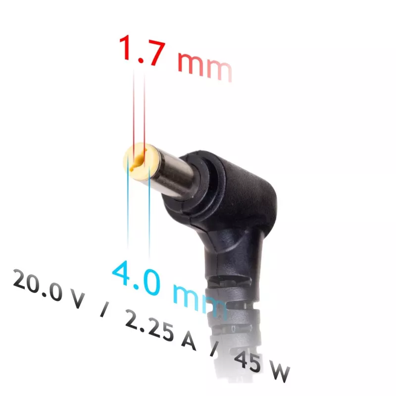 Akyga Netzteil AK-ND-50 für Laptops, 20 V 2,25 A 45 W, Anschluss 4,0×1,7 mm, 1,2 m Kabel, Schwarz