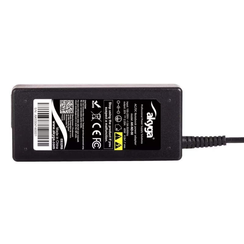 Akyga Netzteil AK-ND-50 für Laptops, 20 V 2,25 A 45 W, Anschluss 4,0×1,7 mm, 1,2 m Kabel, Schwarz