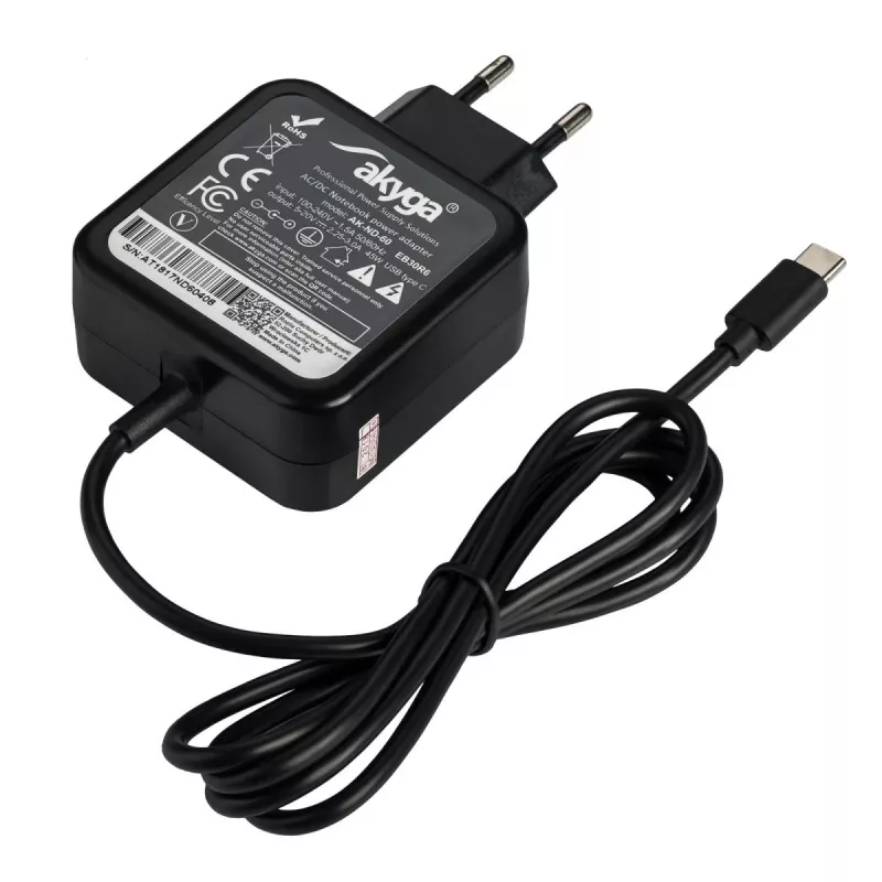 Netzteil Akyga AK-ND-60, universal 45 W, Eingang 100–250 V, schwarz, 0,183 kg