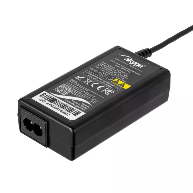 Indoor-Ladegerät Akyga AK-NU-12 für Laptops, 65 W, Ausgang 1–3,5 V, Eingang 18,5–20 V, AC, schwarz
