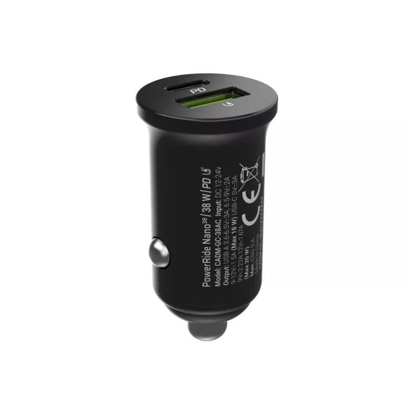 Auto-Ladegerät Grün Cell CADM-GC-38AC 38W, 1x USB-C (PD 3.0) + 1x USB-A, Aluminiumgehäuse, schwarz