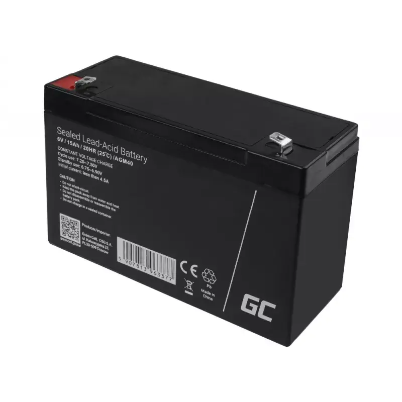 UPS-Batterie Grün Cell AGM40 — VRLA AGM 6V 14Ah, verschlossenes Blei-Säure, 94×50×151 mm, 1,8 kg