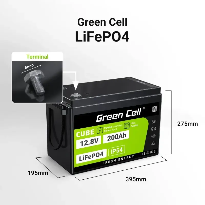 UPS-Batterie Green Cell LFPGC12V200AH Lithium-Eisenphosphat 12,8 V 200 Ah, 395×195×275 mm, 20,5 kg