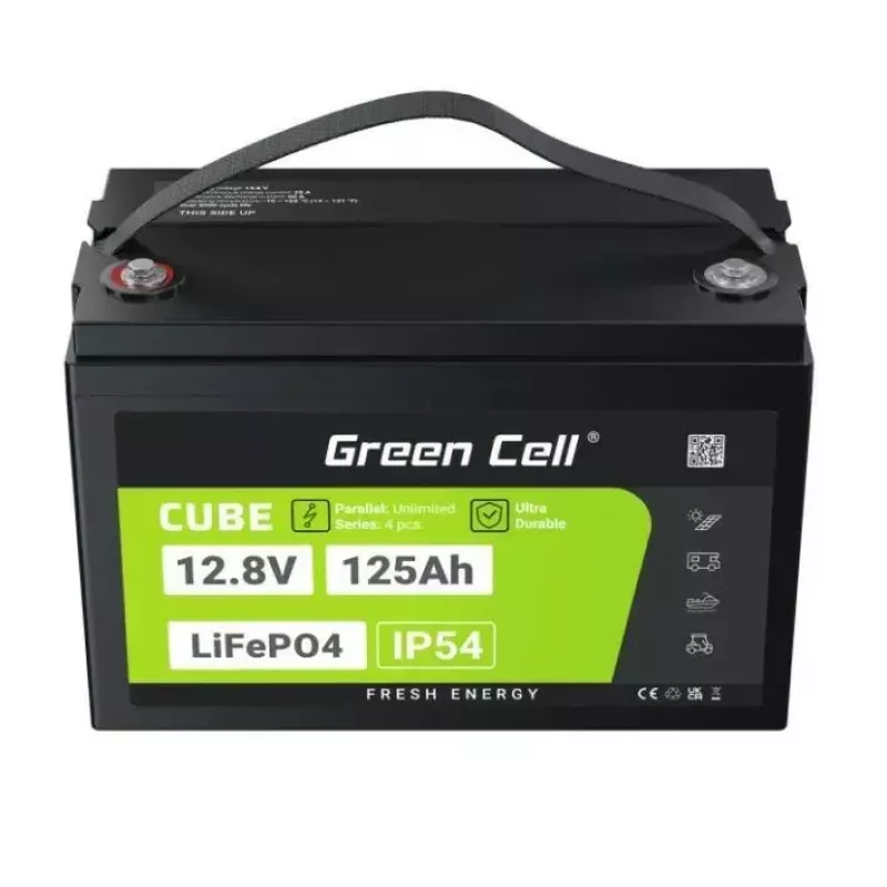LiFePO4-Akku Grün Cell 12,8 V 125 Ah – 125 Ah, 12,8 V, 150 A max. Entladestrom, 13,5 kg, 340 × 180 × 225 mm