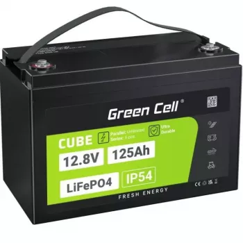LiFePO4-Akku Grün Cell 12,8 V 125 Ah – 125 Ah, 12,8 V, 150 A max. Entladestrom, 13,5 kg, 340 × 180 × 225 mm
