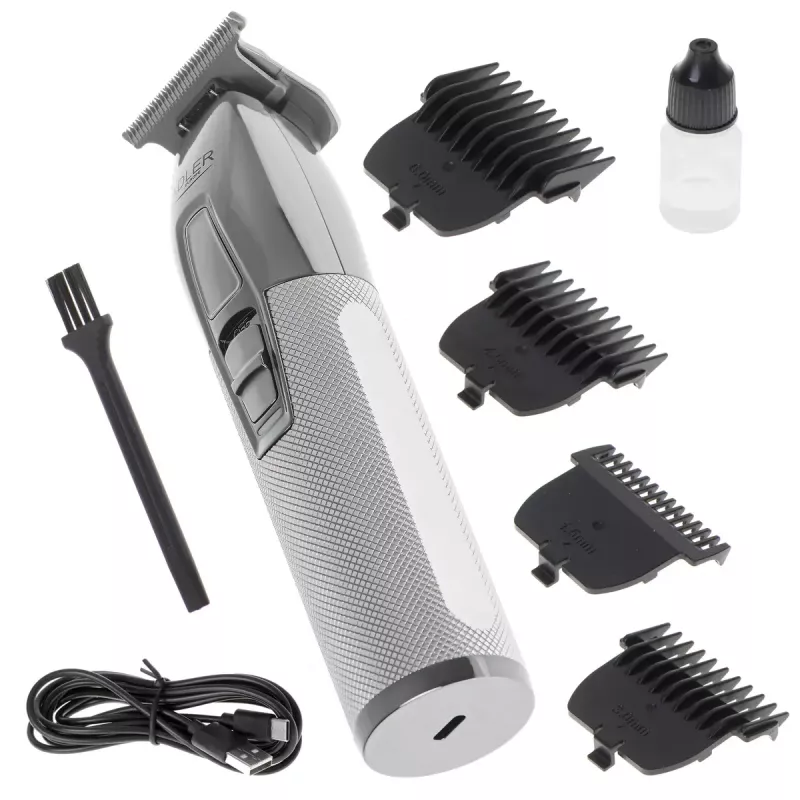 Barttrimmer Adler AD 2836S, kabelloser Lithium-Akku, 0,9–6 mm, 4 Längenstufen, Edelstahlklingen, silber