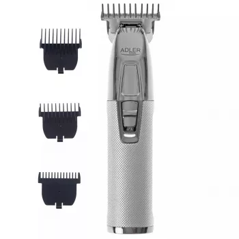 Barttrimmer Adler AD 2836S, kabelloser Lithium-Akku, 0,9–6 mm, 4 Längenstufen, Edelstahlklingen, silber