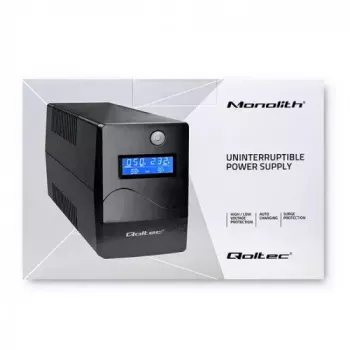 Qoltec Monolith 53979 USV, Line-Interactive, 850 VA / 480 W, 2 Schuko-Steckdosen, LCD, USB, RJ45