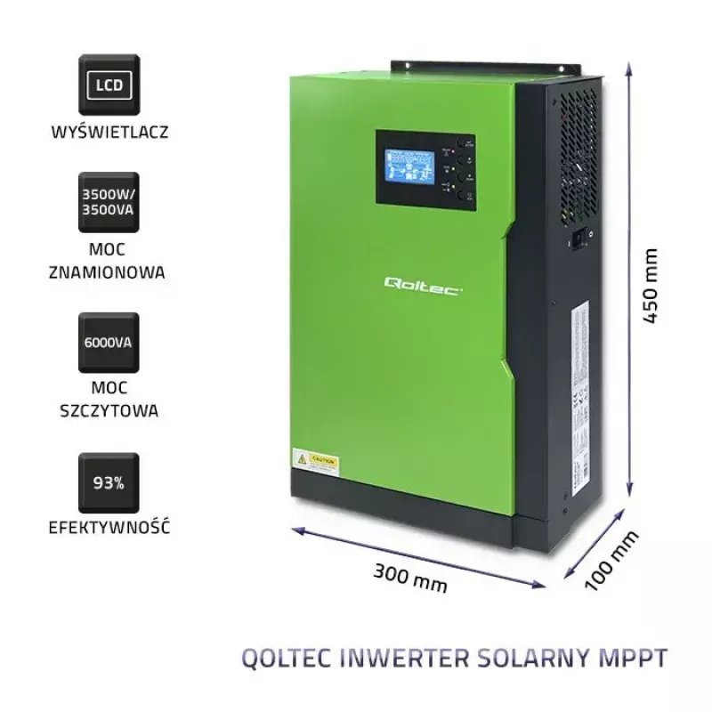 Qoltec 53886 Off-Grid-Hybrid-Solarwechselrichter, 3,5 kW, 100 A MPPT, 24 V, reine Sinuswelle