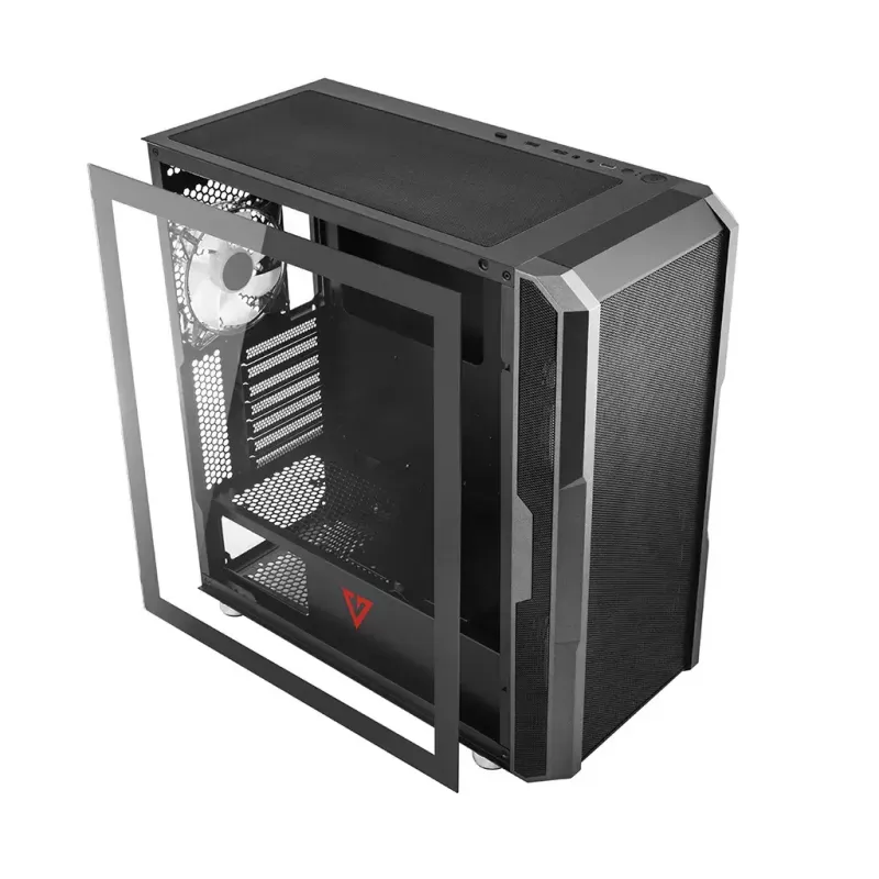 PC-Gehäuse MODECOM AMIRANI ARGB Midi Tower, schwarz, Temperglas, 2x200mm Front- + 1x120mm Rücklüfter, USB-A 2x, USB-C 1x, unterstützt ATX/ITX, GPU bis 35 cm