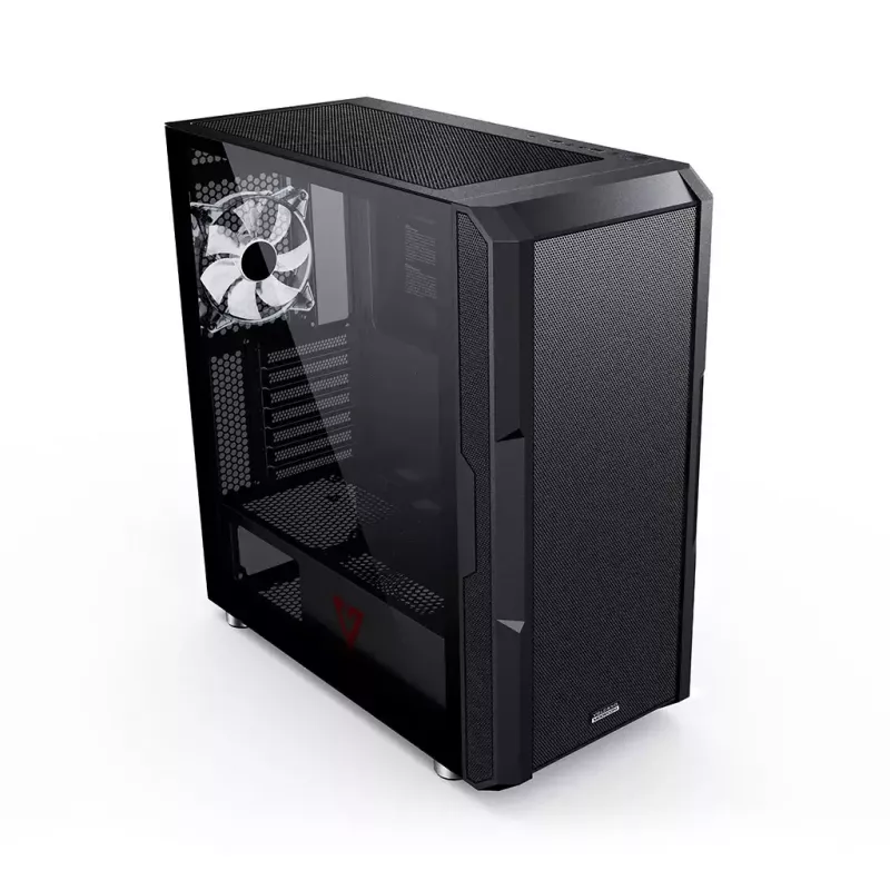 PC-Gehäuse MODECOM AMIRANI ARGB Midi Tower, schwarz, Temperglas, 2x200mm Front- + 1x120mm Rücklüfter, USB-A 2x, USB-C 1x, unterstützt ATX/ITX, GPU bis 35 cm