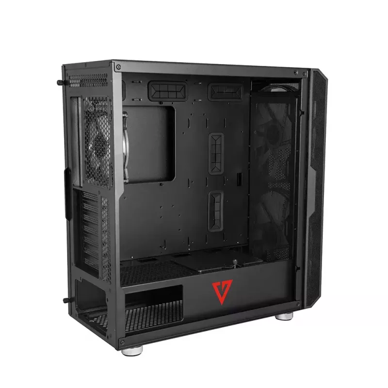 PC-Gehäuse MODECOM AMIRANI ARGB Midi Tower, schwarz, Temperglas, 2x200mm Front- + 1x120mm Rücklüfter, USB-A 2x, USB-C 1x, unterstützt ATX/ITX, GPU bis 35 cm