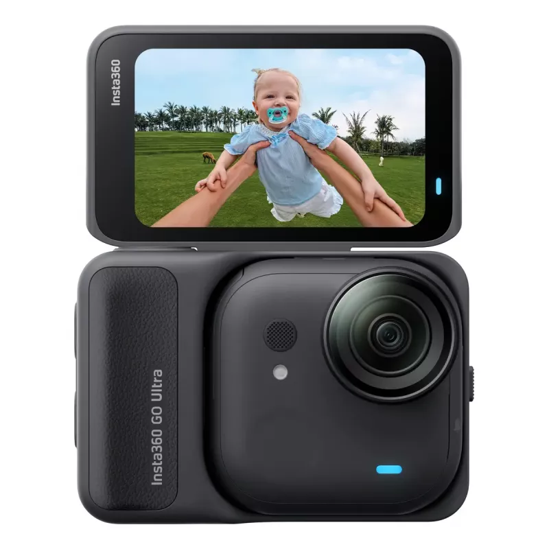 Action-Sportkamera Insta360 GO Ultra Standard Schwarz – 4K Ultra HD 3840×2880, 1/1,28-Zoll-Sensor, 240 fps, Wi‑Fi, integrierte Anzeige, MicroSD, 52,9 g