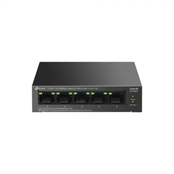 Unmanaged Switch TP-LINK LS105P, 5x Fast Ethernet (10/100) Ports, 4x PoE-Ports, 1 Gbit/s Switching-Kapazität, lüfterlos, schwarz