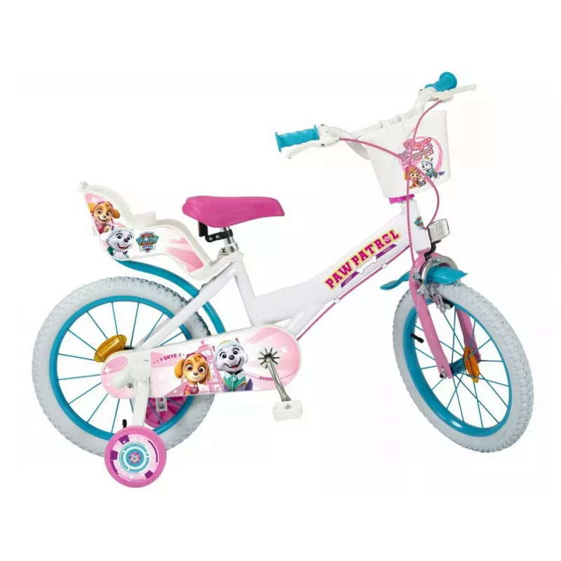 Kinderfahrrad Toimsa 16 Zoll Modell 1681 — Stahlrahmen, luftgefüllte 16-Zoll-Räder, Vorder- und Hinterrad-Felgenbremsen, mit Stützrädern und Korb (PAW Patrol)