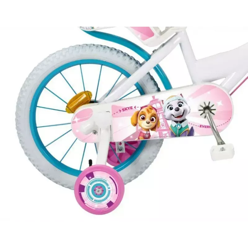 Kinderfahrrad Toimsa 16 Zoll Modell 1681 — Stahlrahmen, luftgefüllte 16-Zoll-Räder, Vorder- und Hinterrad-Felgenbremsen, mit Stützrädern und Korb (PAW Patrol)