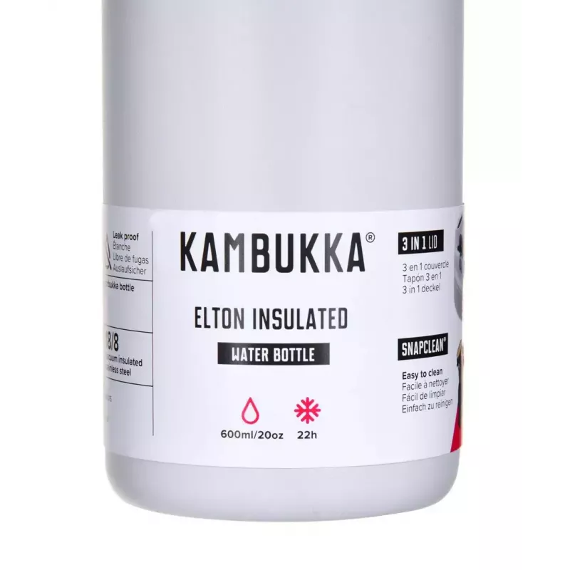 Isolierflasche Kambukka Elton 600 ml Kreideweiß – Vakuumflasche, 18/8 Edelstahl, auslaufsicher, Snapclean-Deckel