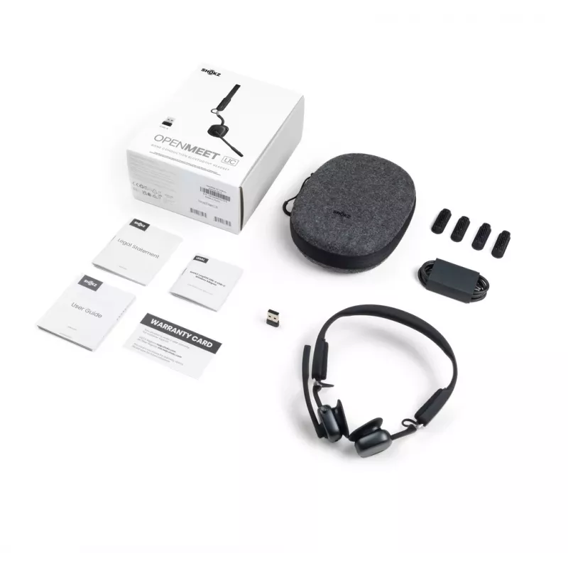 SHOKZ OpenMeet UC Kabelloser Bluetooth-Knochenleitungs-Videokonferenz-Headset mit USB-A-Adapter