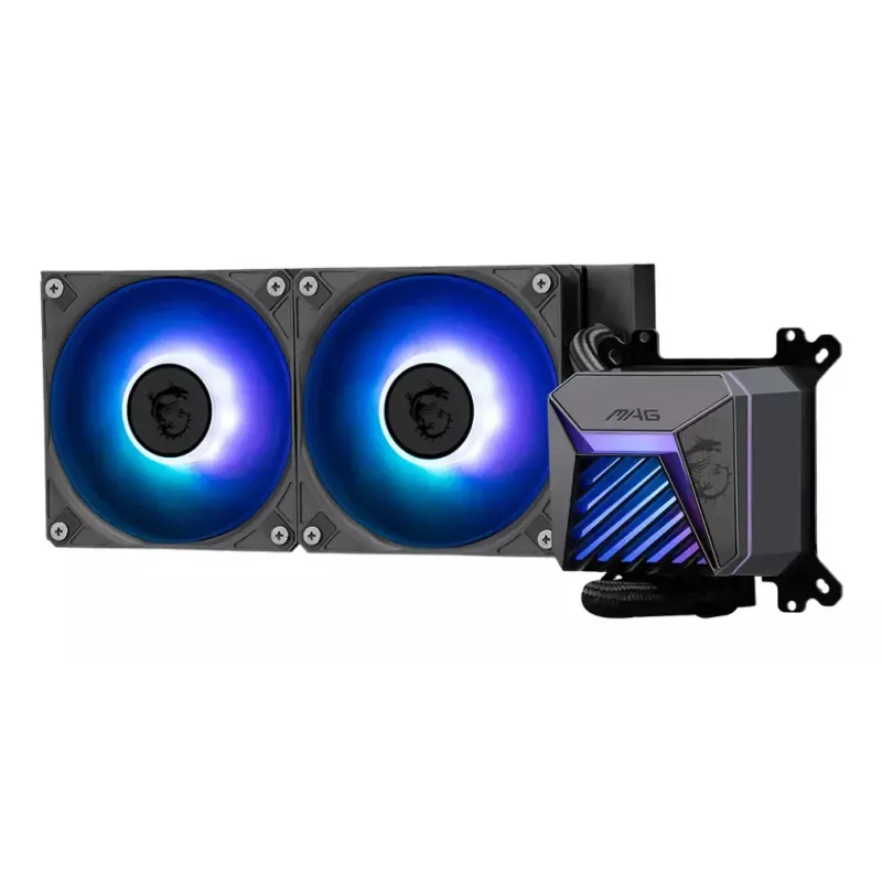 All-in-One-Flüssigkeitskühler MSI MAG Coreliquid A15 240 — 240-mm-Radiator, 2×120-mm-Lüfter, LGA1700/AM4/AM5, schwarz