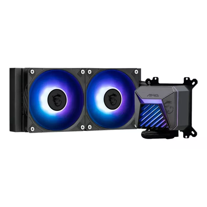 All-in-One-Flüssigkeitskühler MSI MAG Coreliquid A15 240 — 240-mm-Radiator, 2×120-mm-Lüfter, LGA1700/AM4/AM5, schwarz