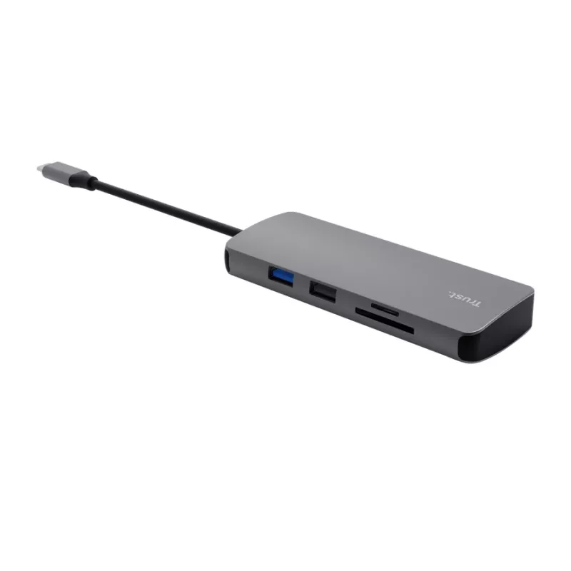 USB Typ-C Hub TRUST 25672 — HDMI, RJ-45, USB 3.2 Gen 1 Typ-A/Typ-C, SD/MicroSD, grau
